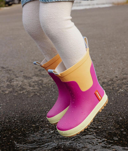 Kinder-gummistiefel violett und Orange mit Profilsohle Hello Hossy