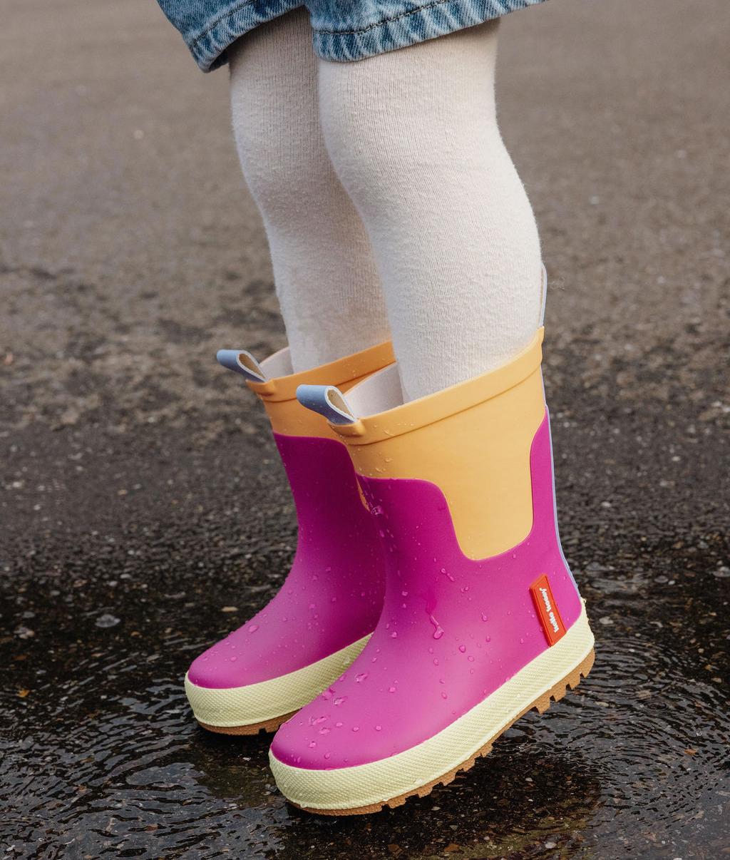 Kinder-gummistiefel violett und Orange mit cremeweiß-Sohle Hello Hossy