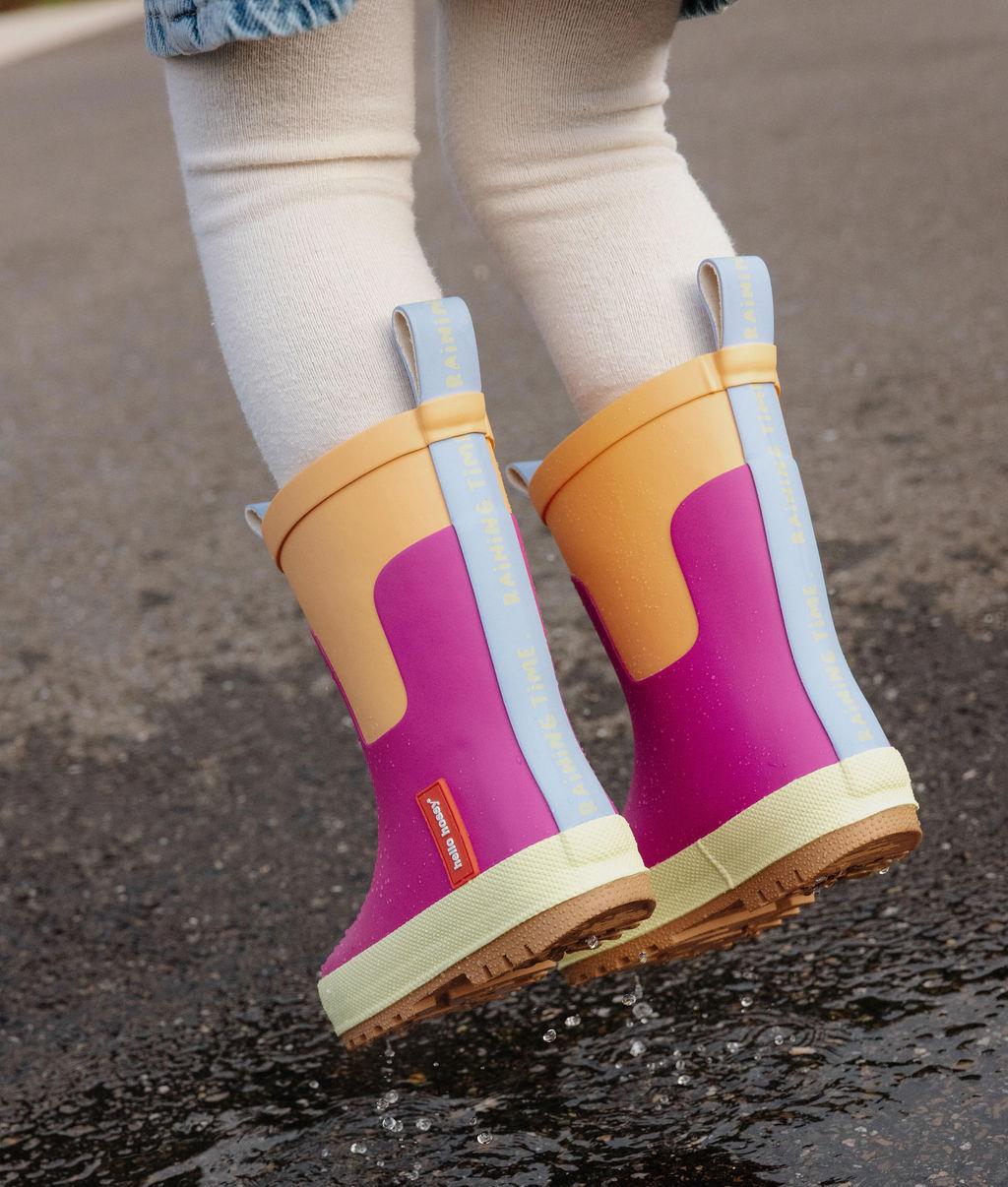 Kinder-gummistiefel violett Orange mit Gummisohle Hello Hossy
