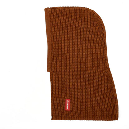Cagoule en maille marron Hoody Nut pour enfant et bébé - vue de profil, à plat