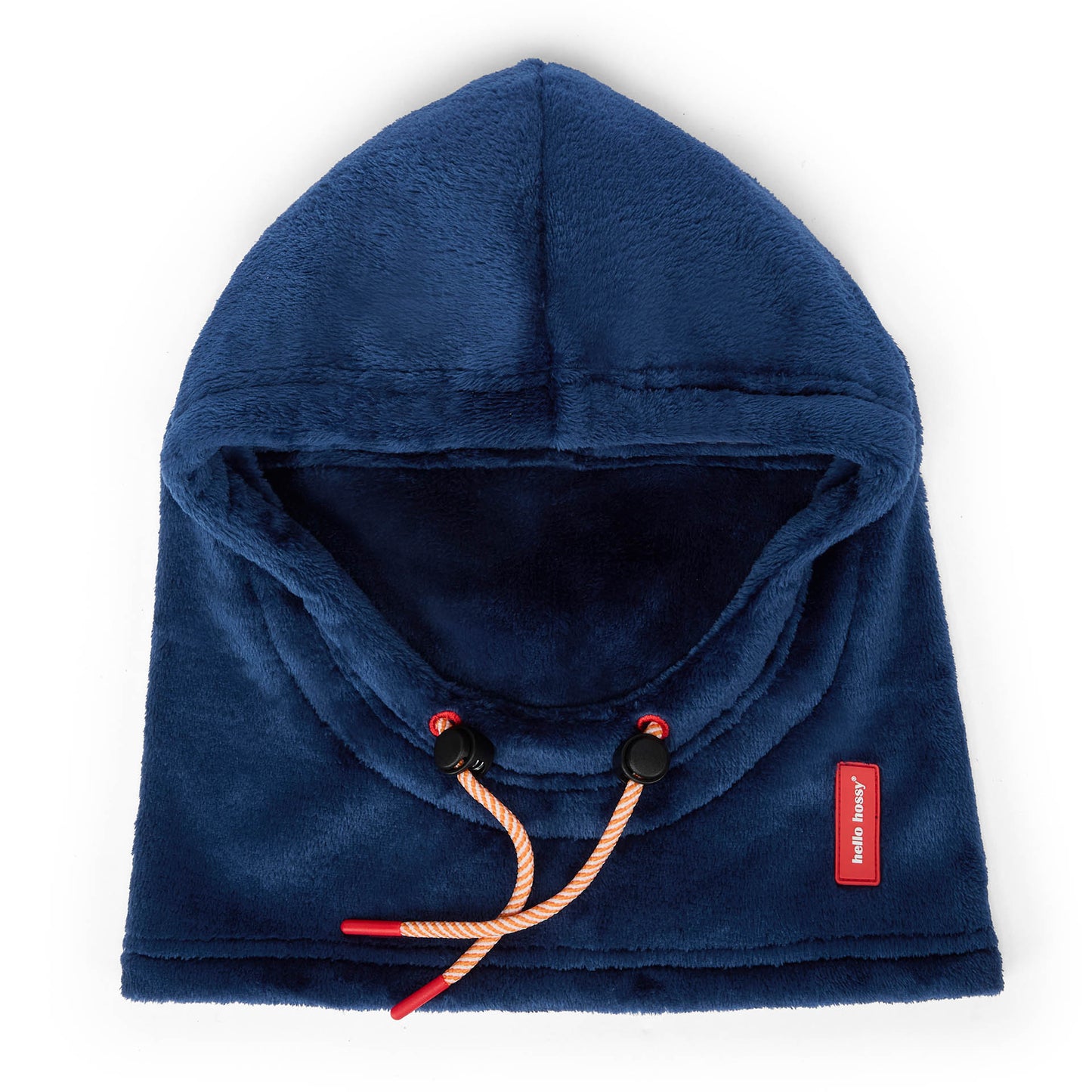 Kinder-Sturmhaube in Blau aus Fleece mit verstellbaren Bändern und Hello Hossy-Label