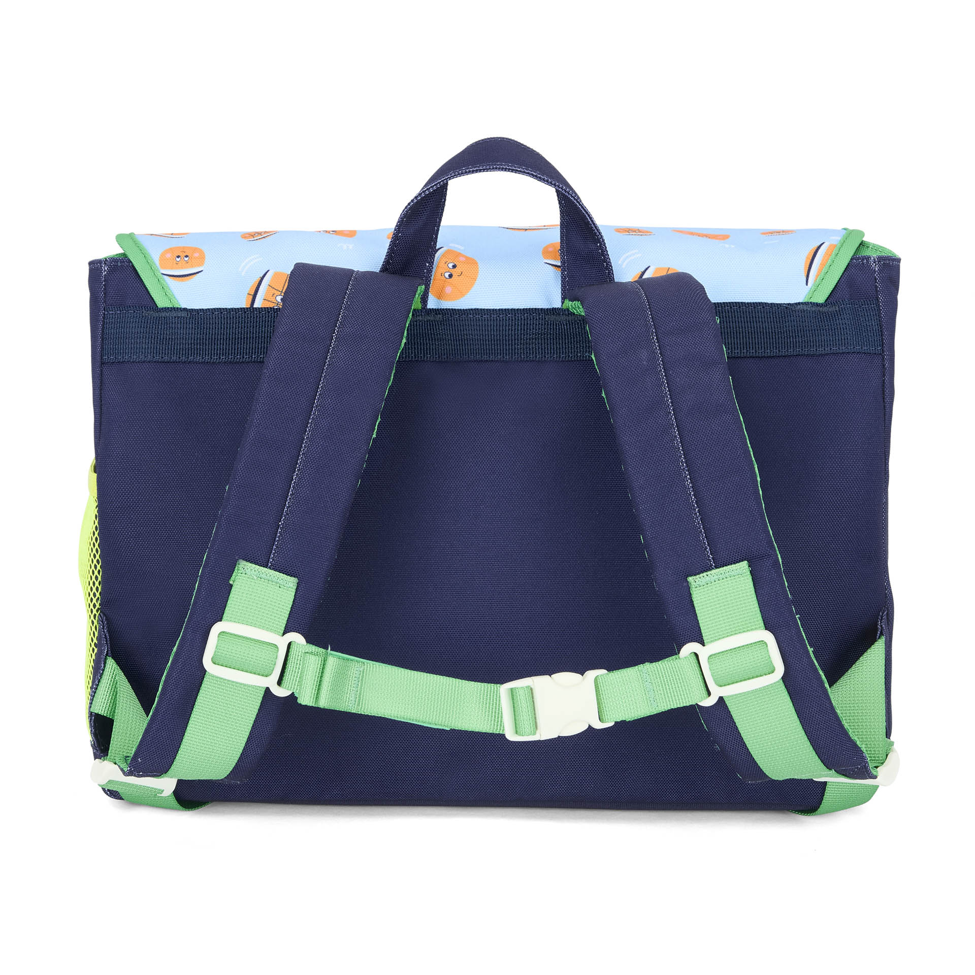 Cartable enfant bleu orange motif sport bretelles réglables Hello Hossy