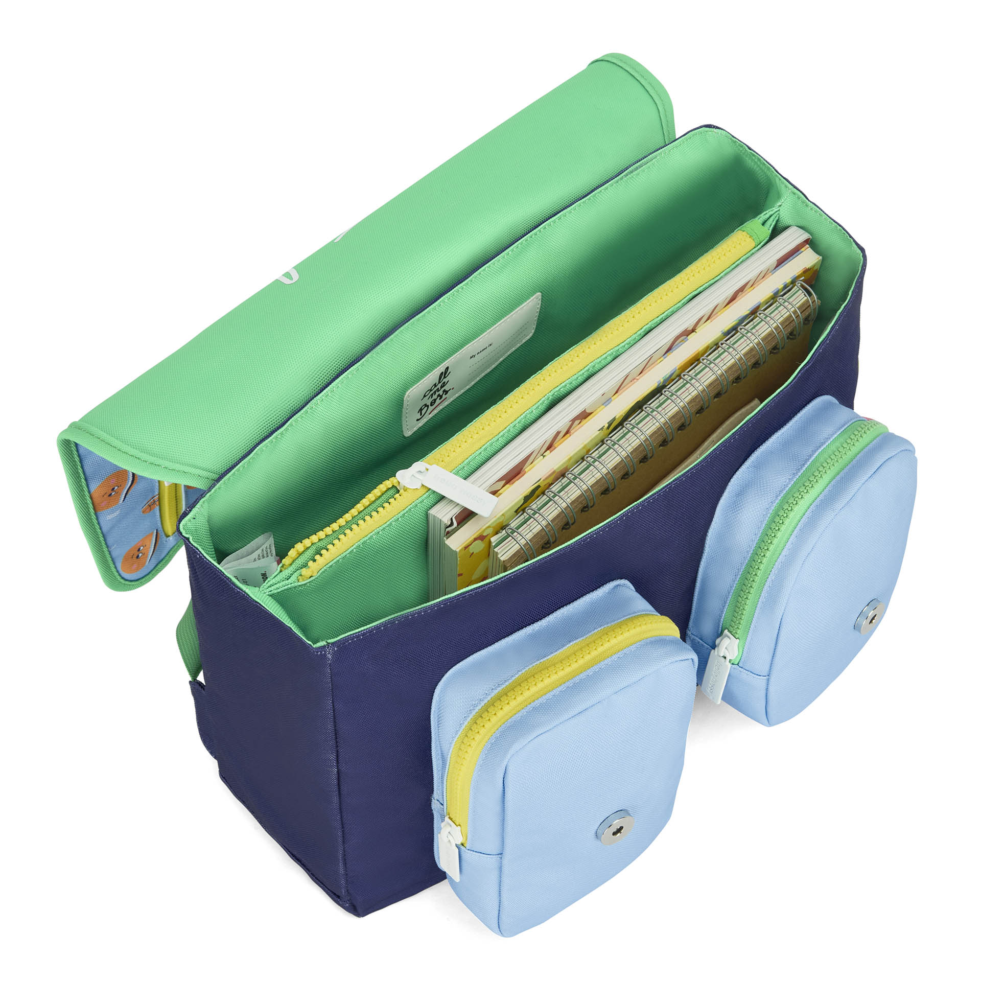 Cartable enfant bleu orange motif sport compartiments Hello Hossy