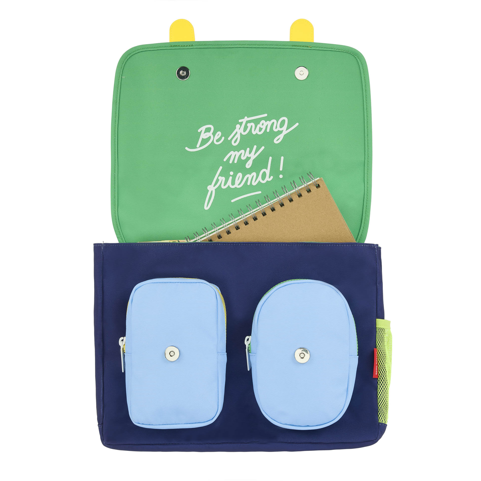 Cartable enfant bleu orange motifs sport intérieur vert Hello Hossy