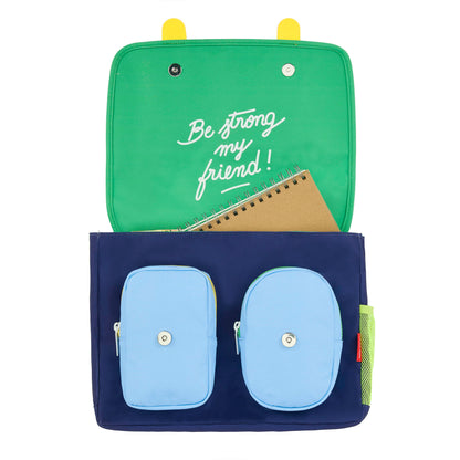 Cartable enfant bleu orange motifs sport intérieur vert Hello Hossy
