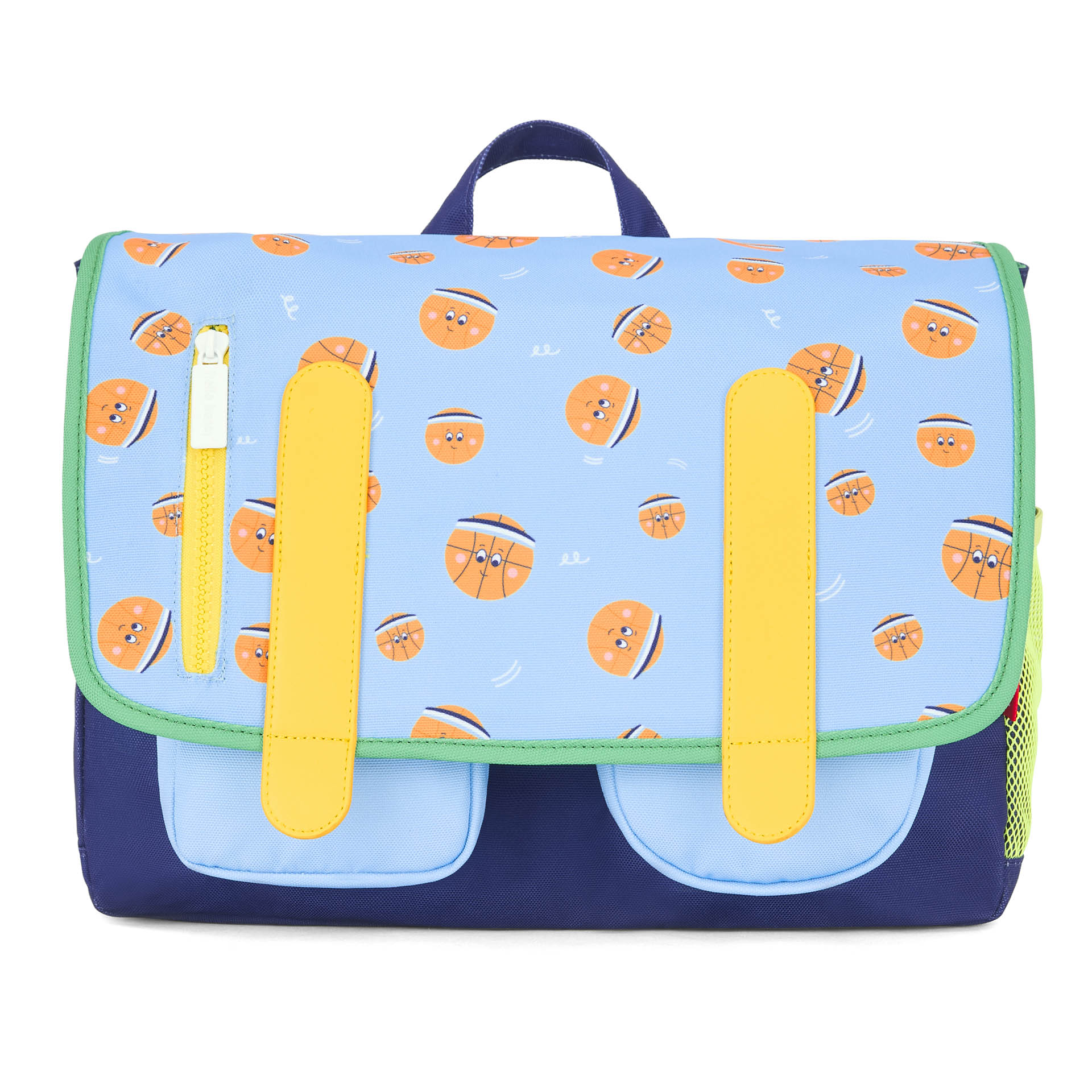 Cartable enfant bleu orange motif sport deux poches Hello Hossy