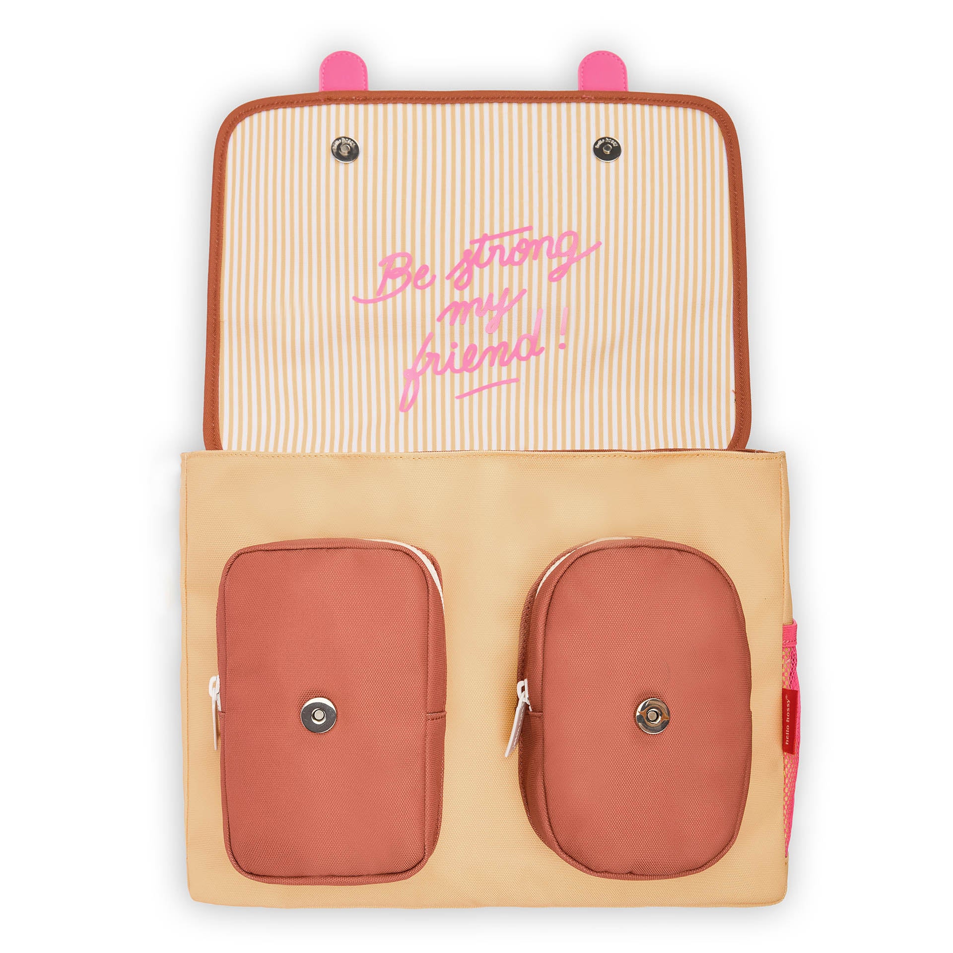 Cartable enfant crème marron motif léopard poches originales Hello Hossy