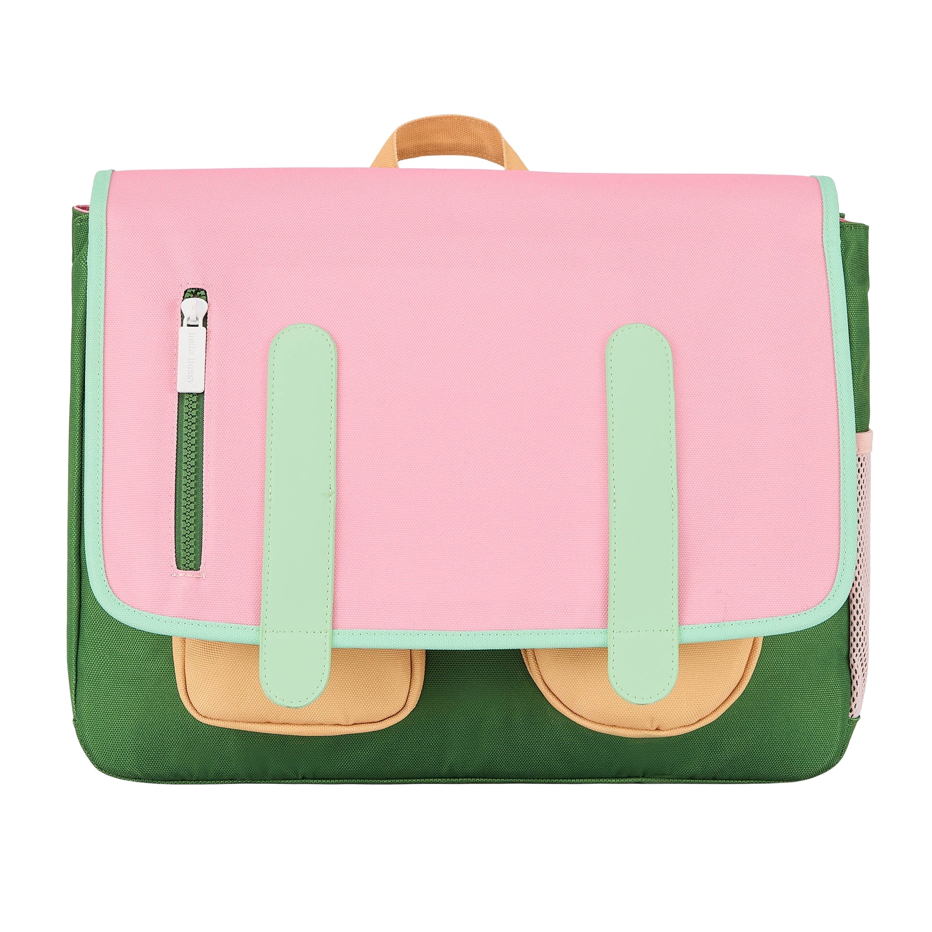 Cartable enfant rose vert poches avant Hello Hossy