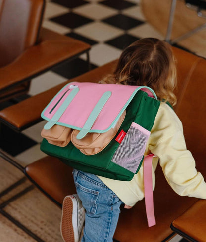 Cartable enfant rose vert poches avant Hello Hossy