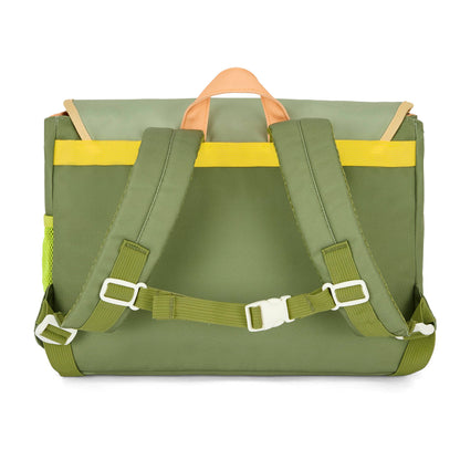 Cartable enfant vert bandoulière réglable détail jaune Hello Hossy