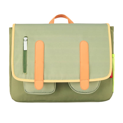 Cartable enfant vert poches multiples détails orange Hello Hossy
