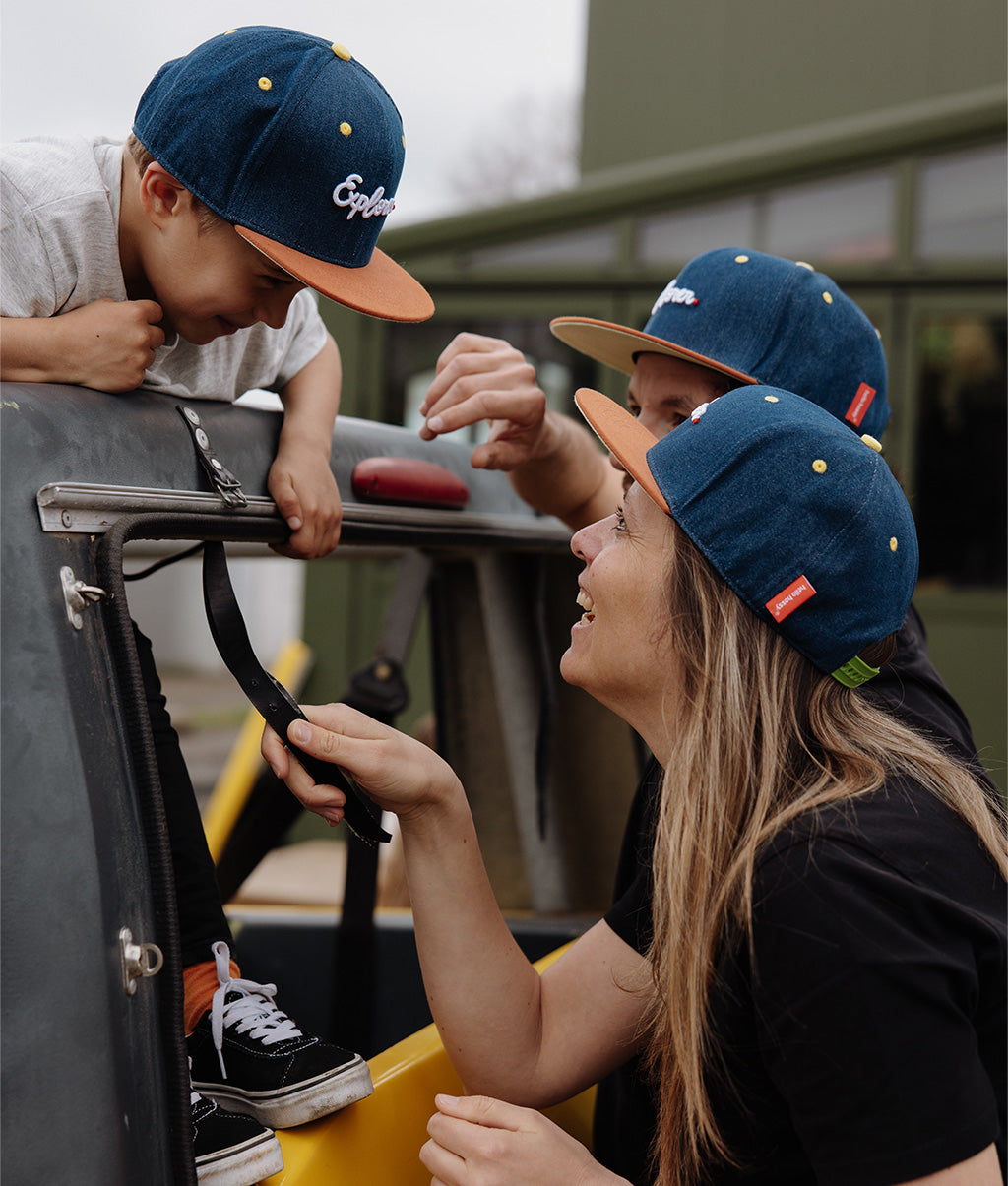 Casquette Parents-Enfants Jean Explorer, visière plate, coton biologique, certifiée Oeko-Tex, dès 9 mois, Cool Kids Only !