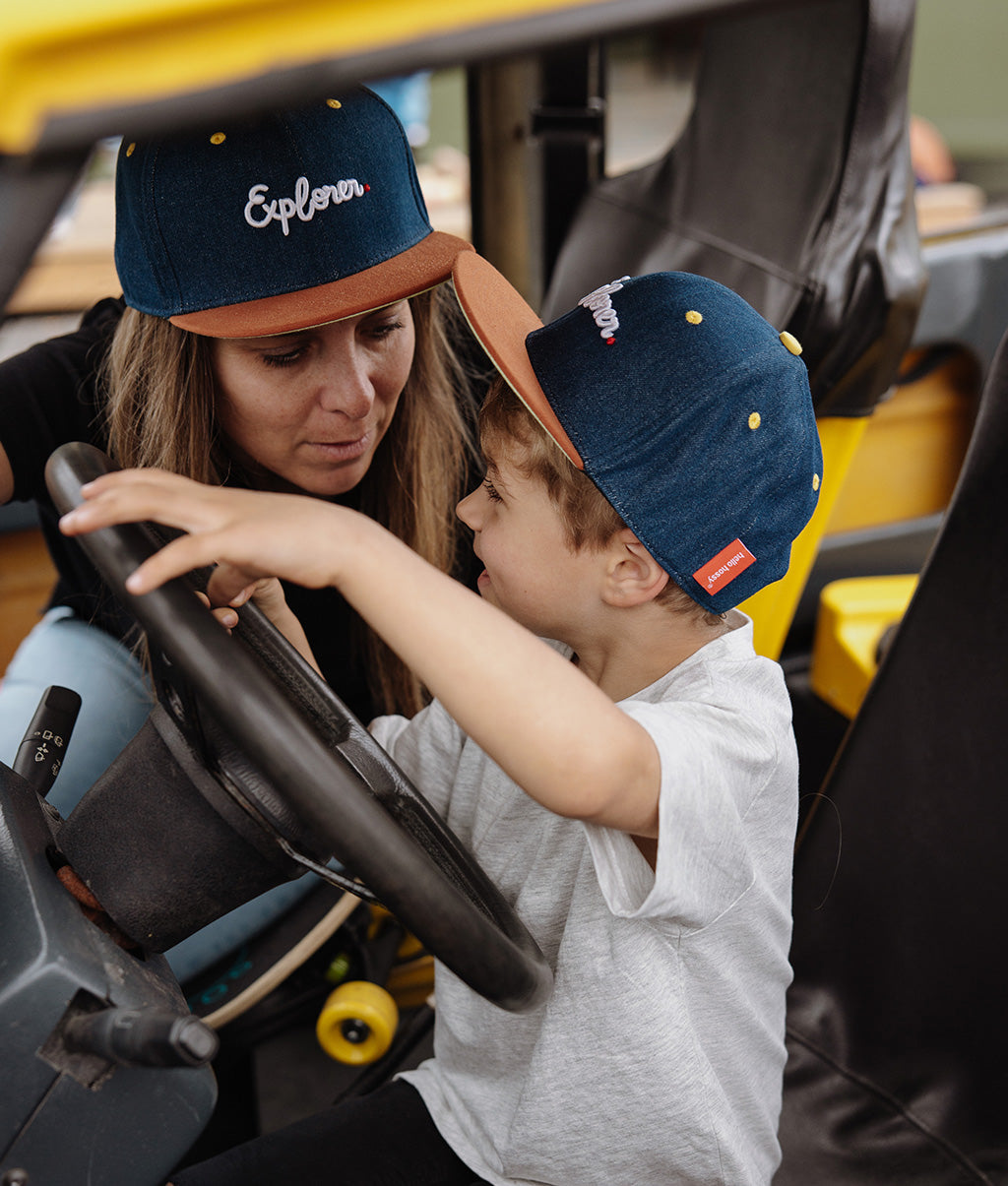 Casquette Parents-Enfants Jean Explorer, visière plate, coton biologique, certifiée Oeko-Tex, dès 9 mois, Cool Kids Only !