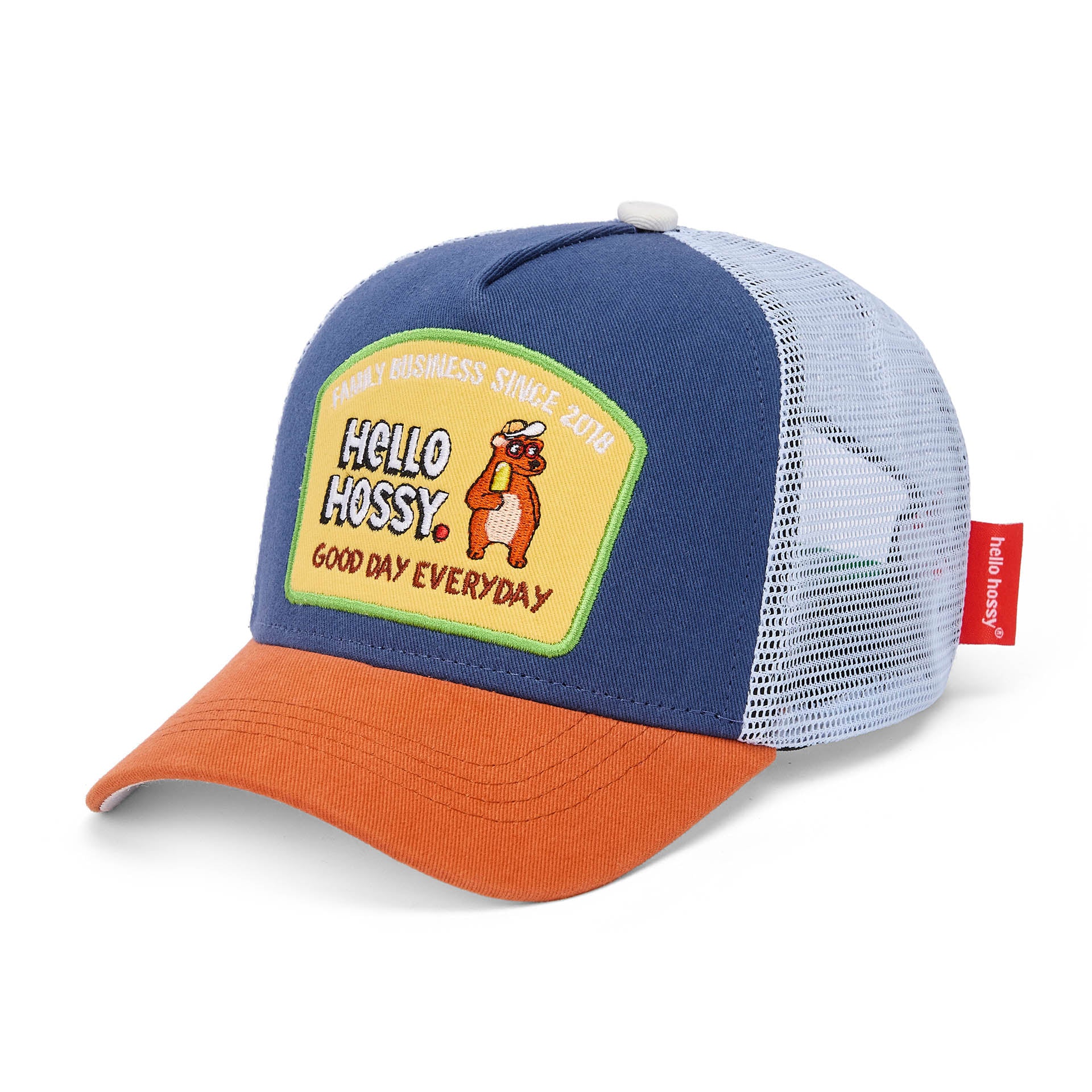 Cap Kind Blau Schirm Orange Netz hinten Patch Hello Hossy