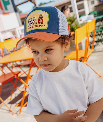 Cap Kind Blau-Orange Gebogener Schirm Patch Hello Hossy