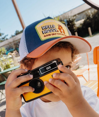 Cap Kind Blau Weiß Schirm Orange Patch Good Day Hello Hossy