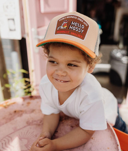 Cap für Kinder Beige Schirm Orange Patch Hello Hossy