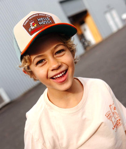 Cap für Kinder, Beige-Orange, gebogener Schirm, Netz, Tier-Patch Hello Hossy