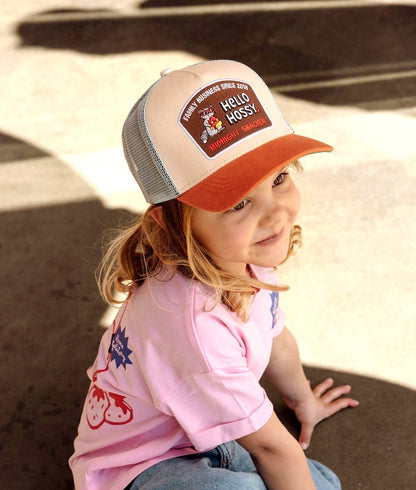 Cap für Kinder, Beige, oranger Schirm, Patch Hello Hossy