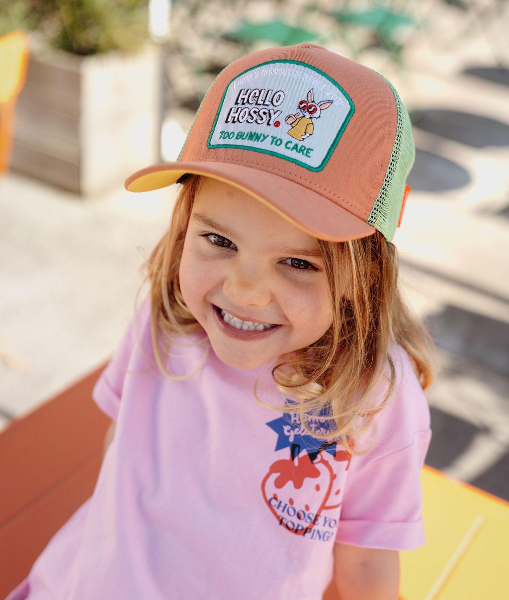 Casquette enfant marron vert visière courbée patch lapin Hello Hossy