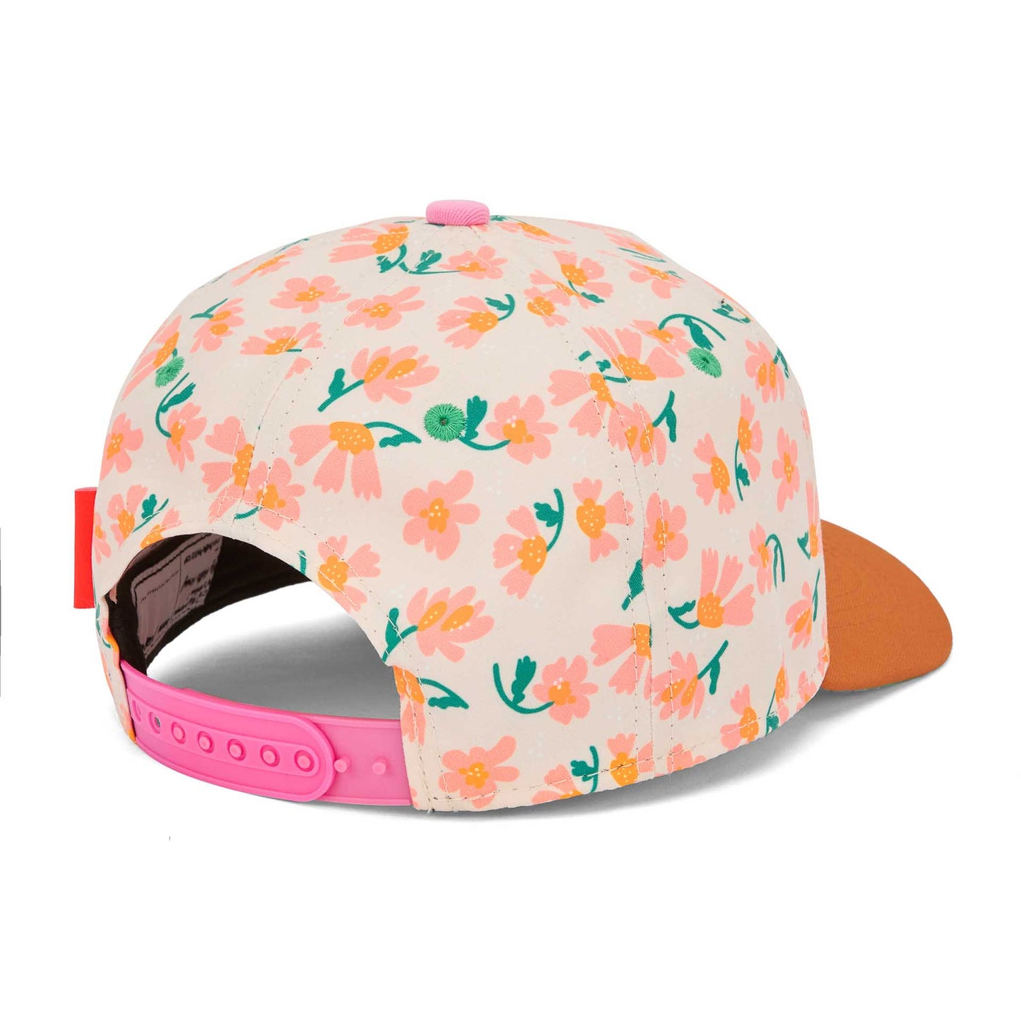 Cap für Kinder in Cremeweiß mit bunten Blumen, Detail Rückenverschluss Hello Hossy