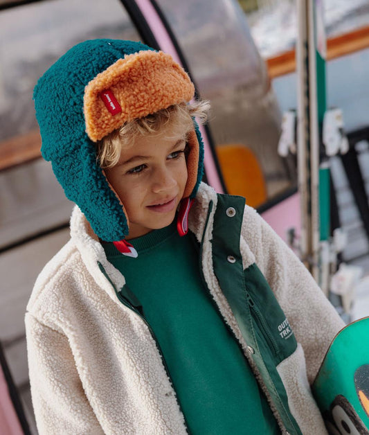 Kinder-Uschanka zweifarbig blau Camel teddy-effekt Hello Hossy