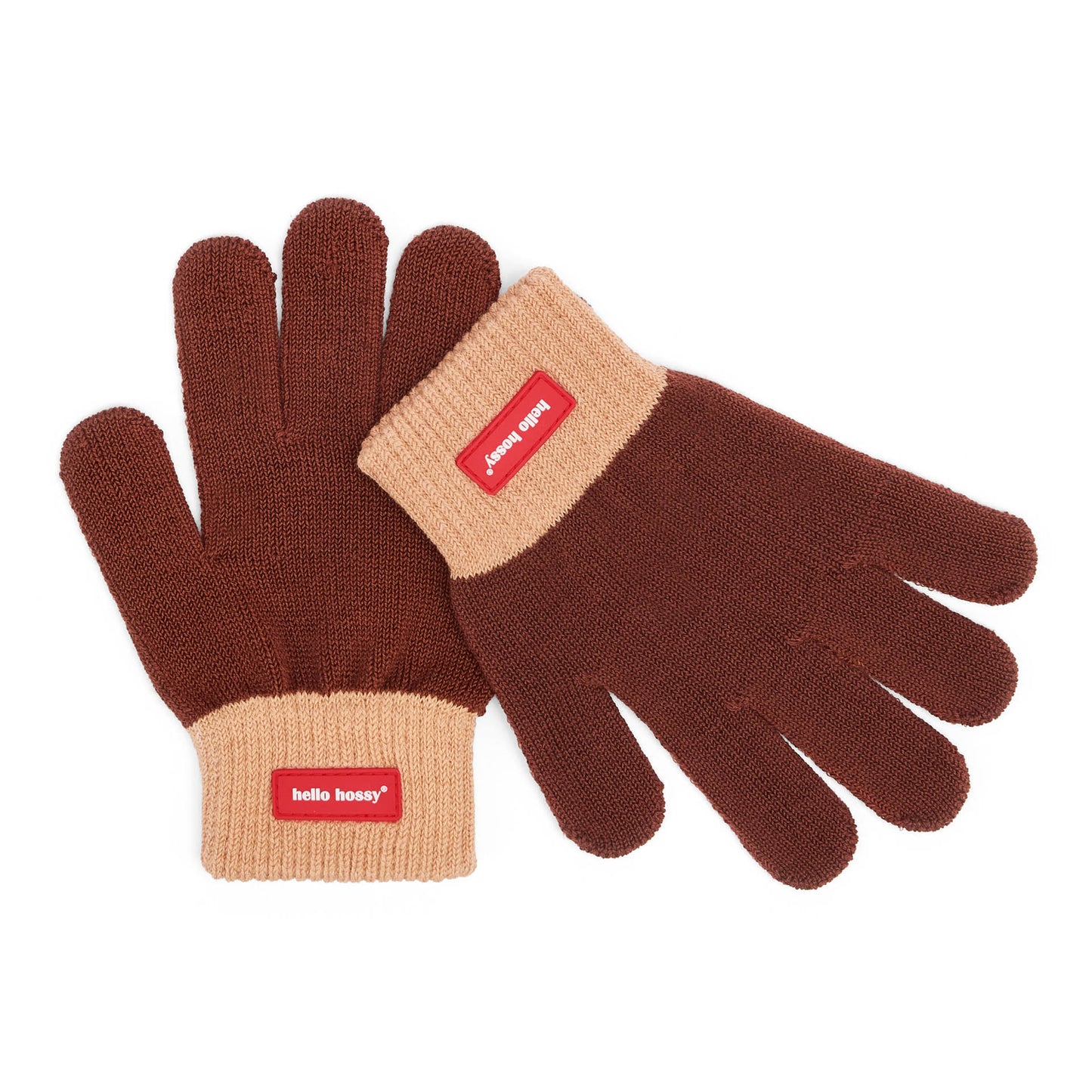 Kinder-Handschuhe Braun Beige Rand Feinmasche Label Hello Hossy