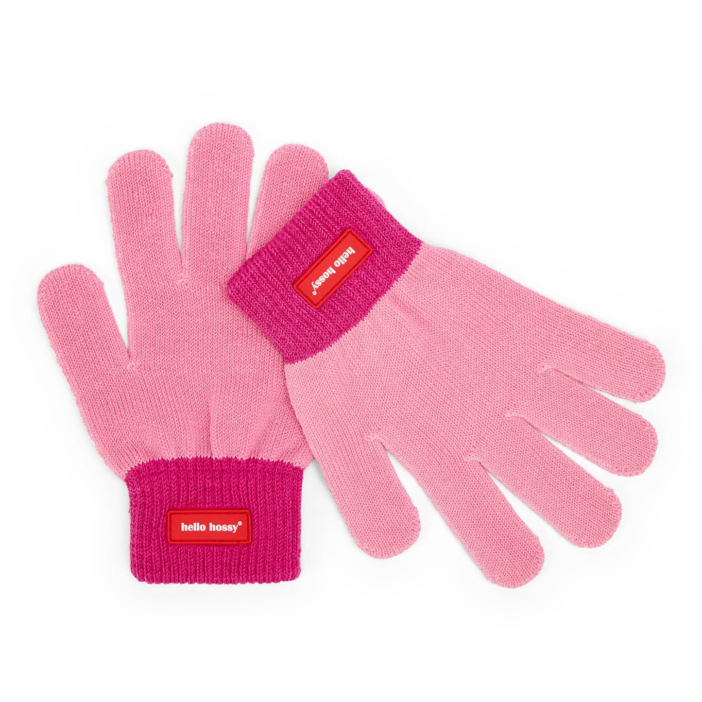 Kinder-Handschuhe rosa Fuchsia mit Rippenbund und Etikette Hello Hossy