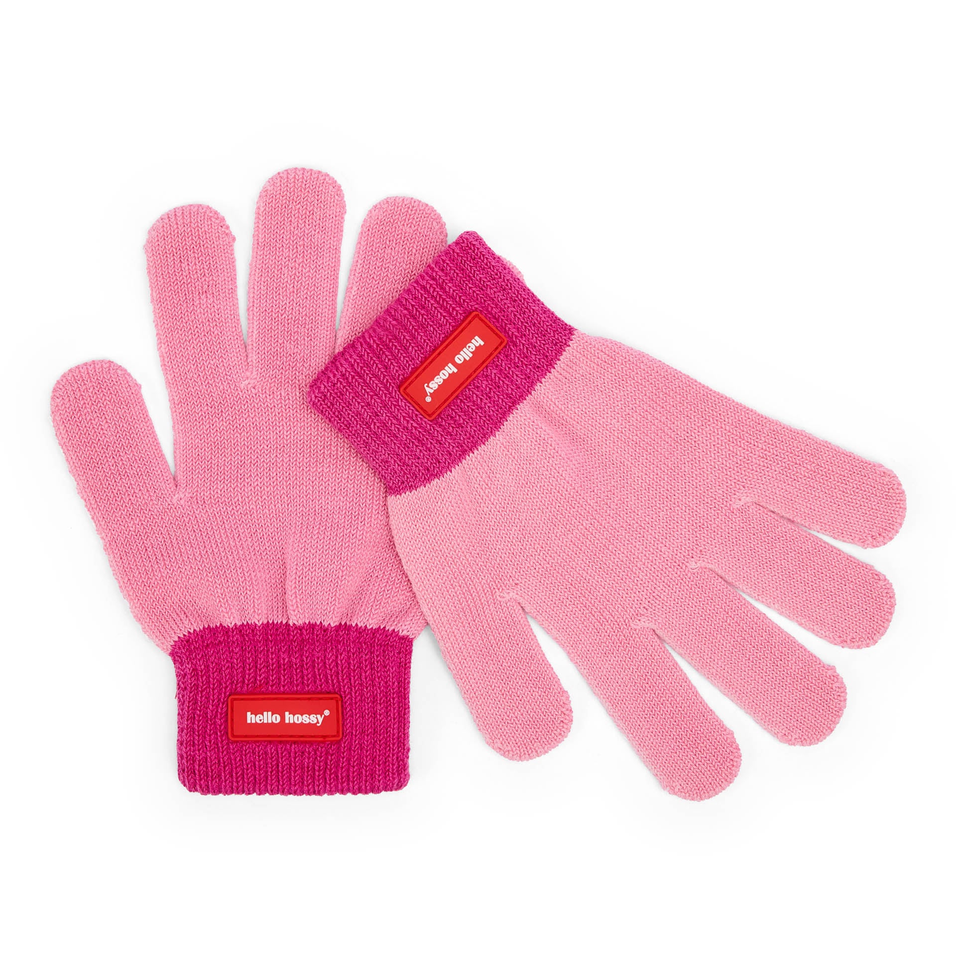 Kinder-Handschuhe rosa Fuchsia mit Rippenbund und Etikette Hello Hossy