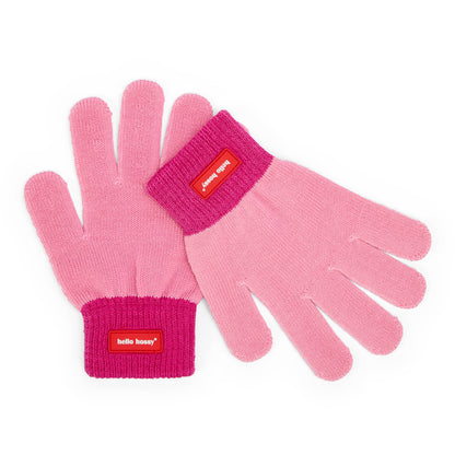 Kinder-Handschuhe rosa Fuchsia mit Rippenbund und Etikette Hello Hossy