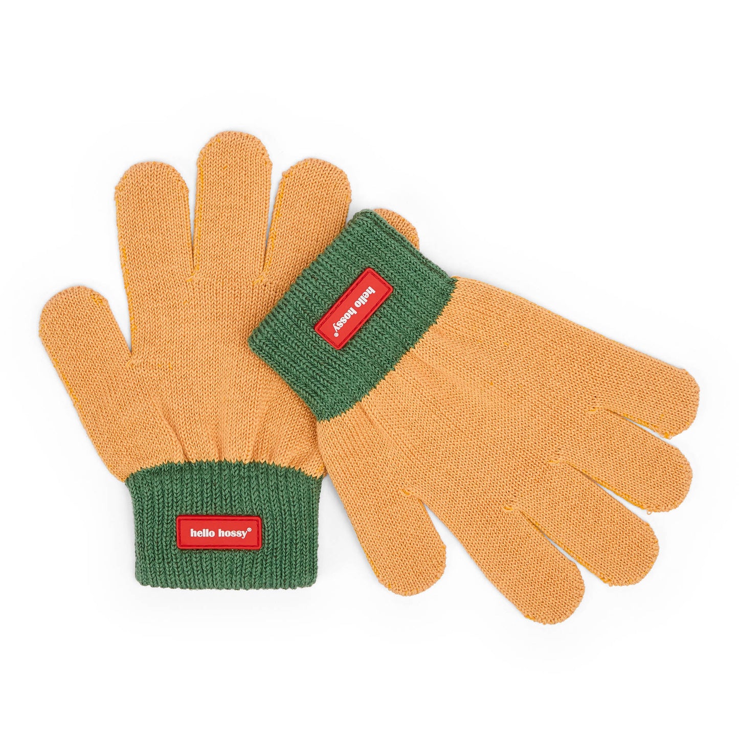Kinder-Handschuhe Camel grünes Bündchen Etikett Hello Hossy