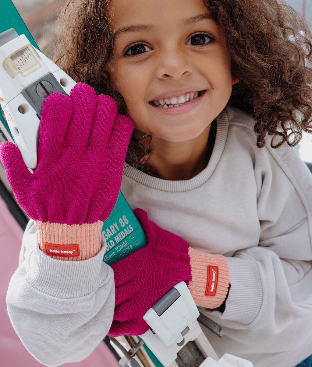 Kinder-Handschuhe violett Orange Feinmasche Hello Hossy