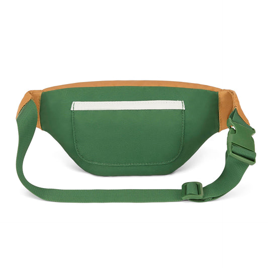 Sac banane enfant vert marron poche blanche sangle ajustable Hello Hossy