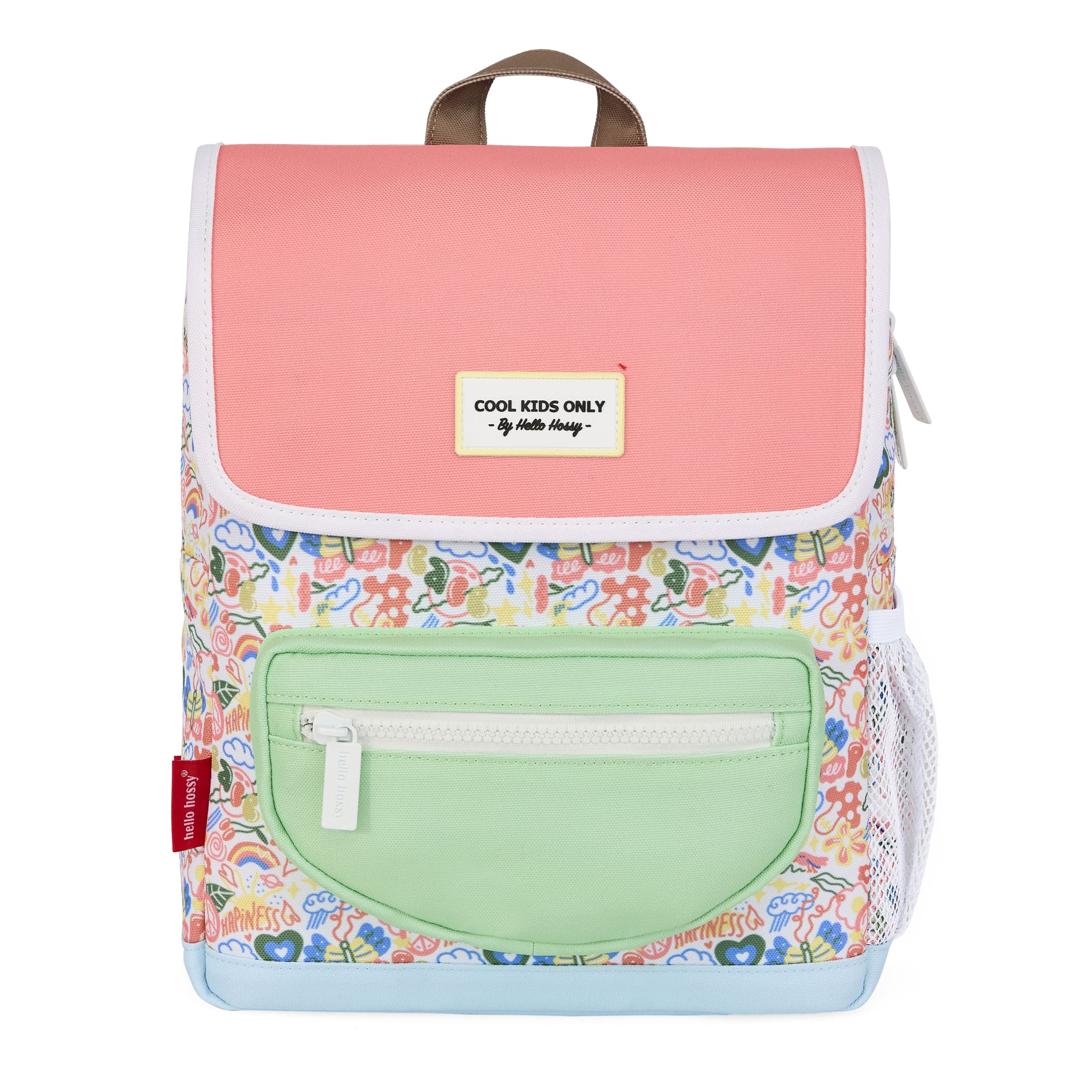 Kinder-Rucksack Weiß Rosa Blumen-aufdruck grüne Tasche Hello Hossy