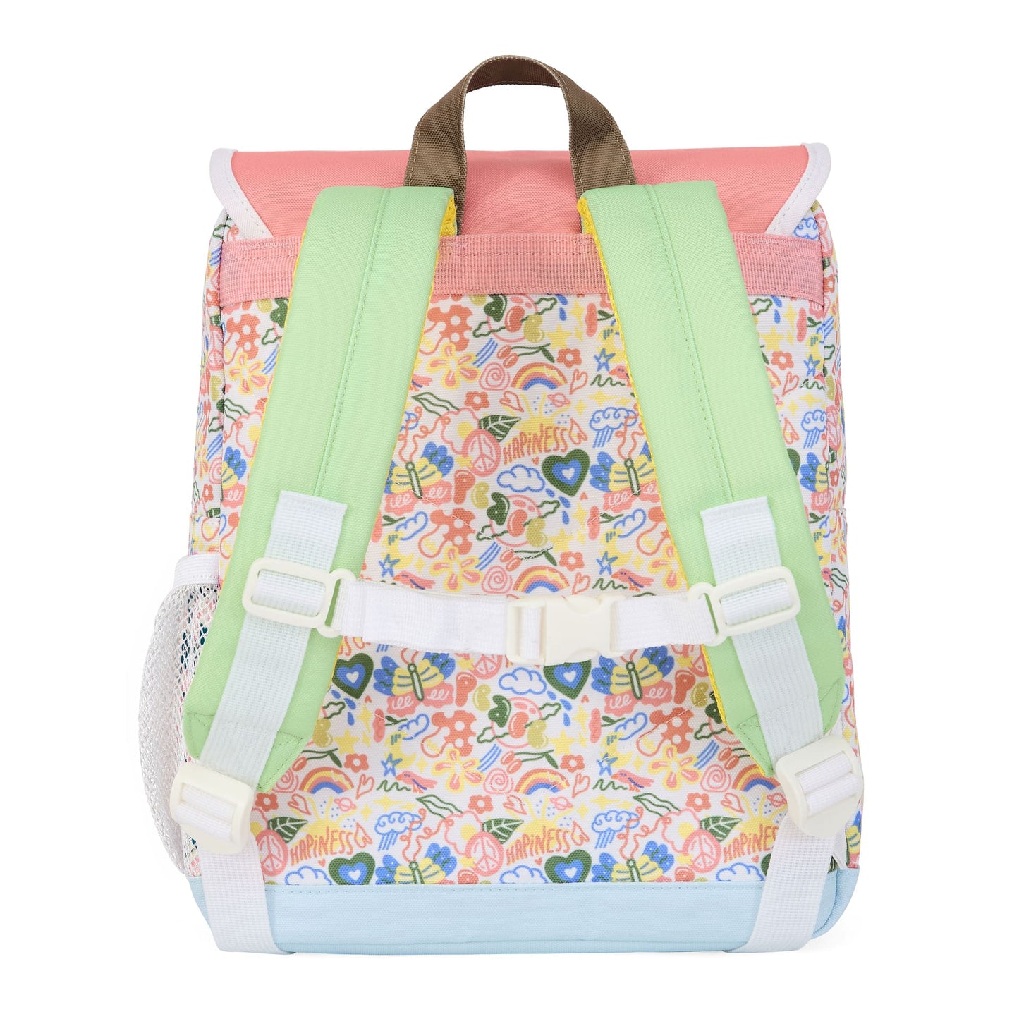 Kinder-Rucksack Weiß Rosa Blumen-aufdruck grüne Träger Hello Hossy