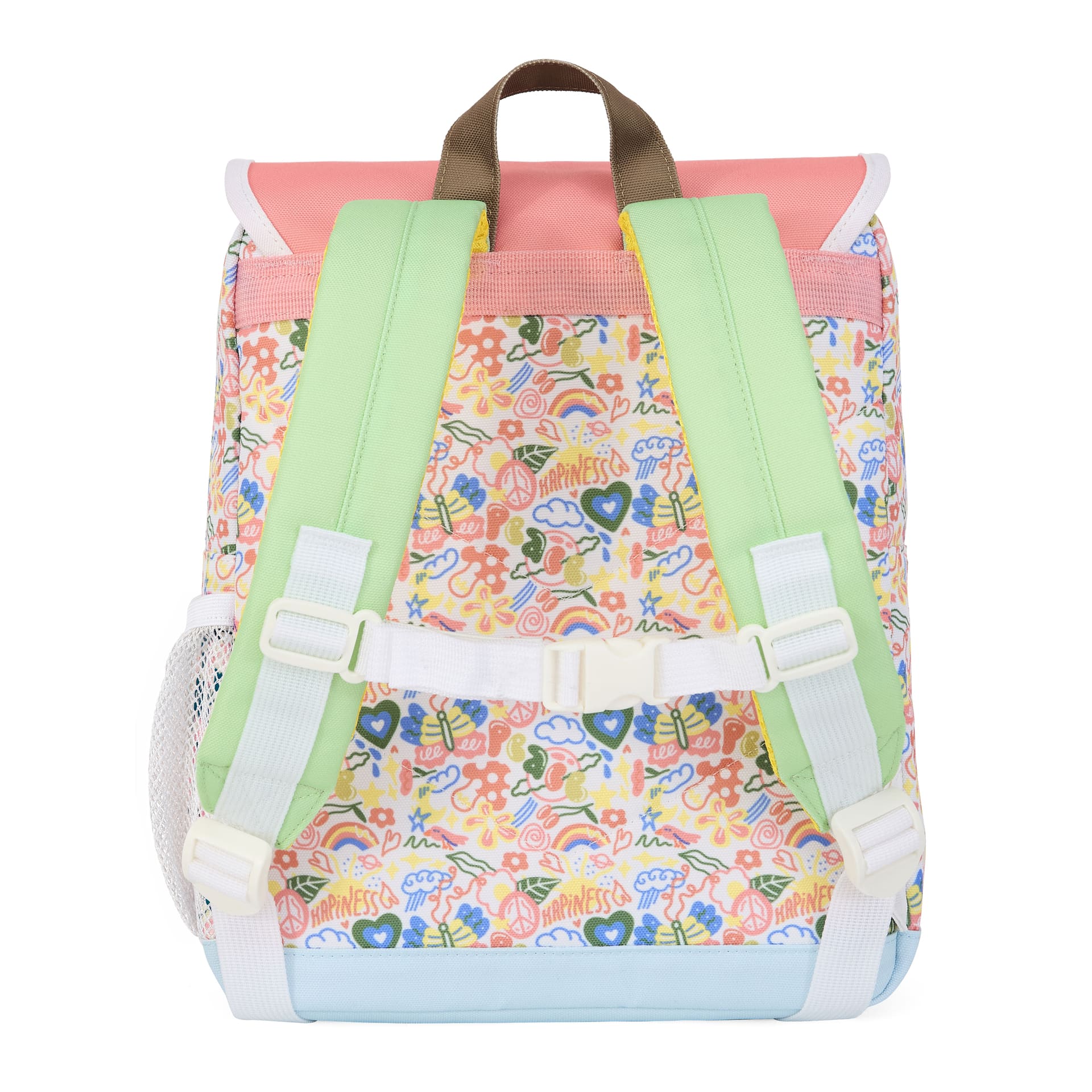 Kinder-Rucksack Weiß Rosa Blumen-aufdruck grüne Träger Hello Hossy