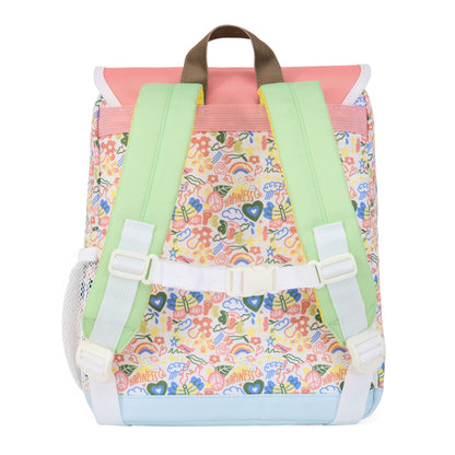 Kinder-Rucksack Weiß Rosa Blumen-aufdruck grüne Träger Hello Hossy