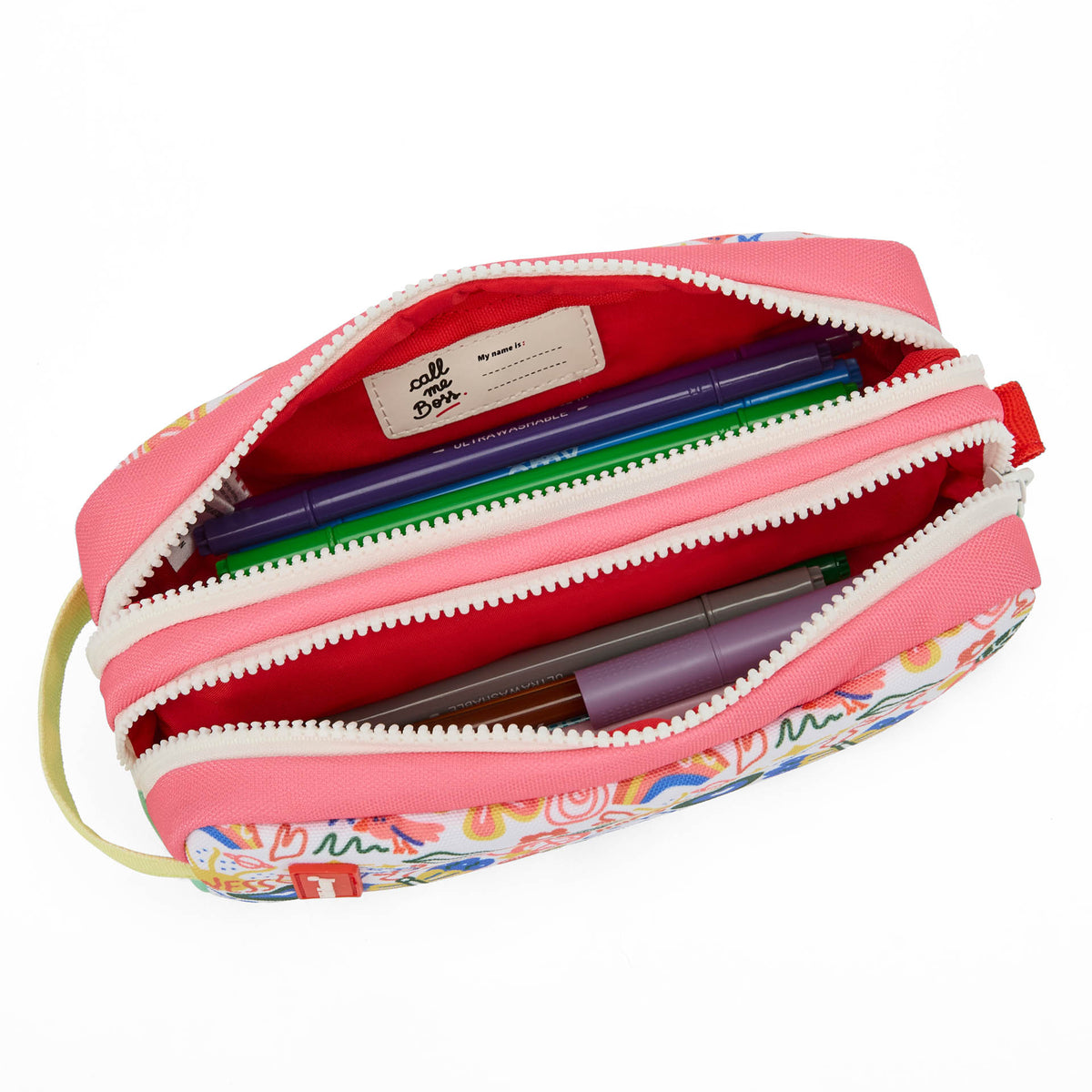 Federmäppchen für Kinder, weiß-rosa, Blumen-Kunst-Aufdruck, Doppelfach, Hello Hossy