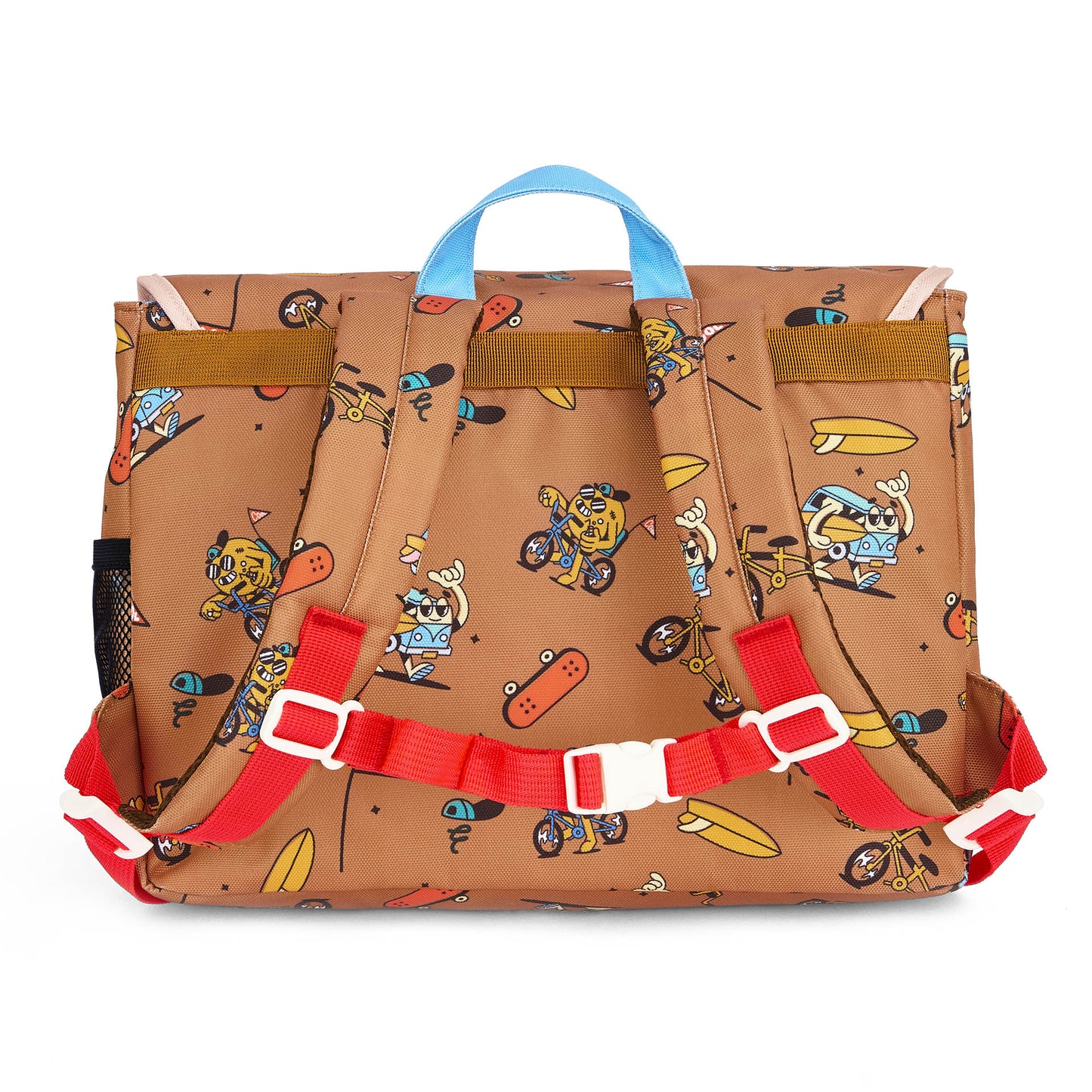 Schultasche Kind braun Aufdruck Mascots Fahrrad Hello Hossy