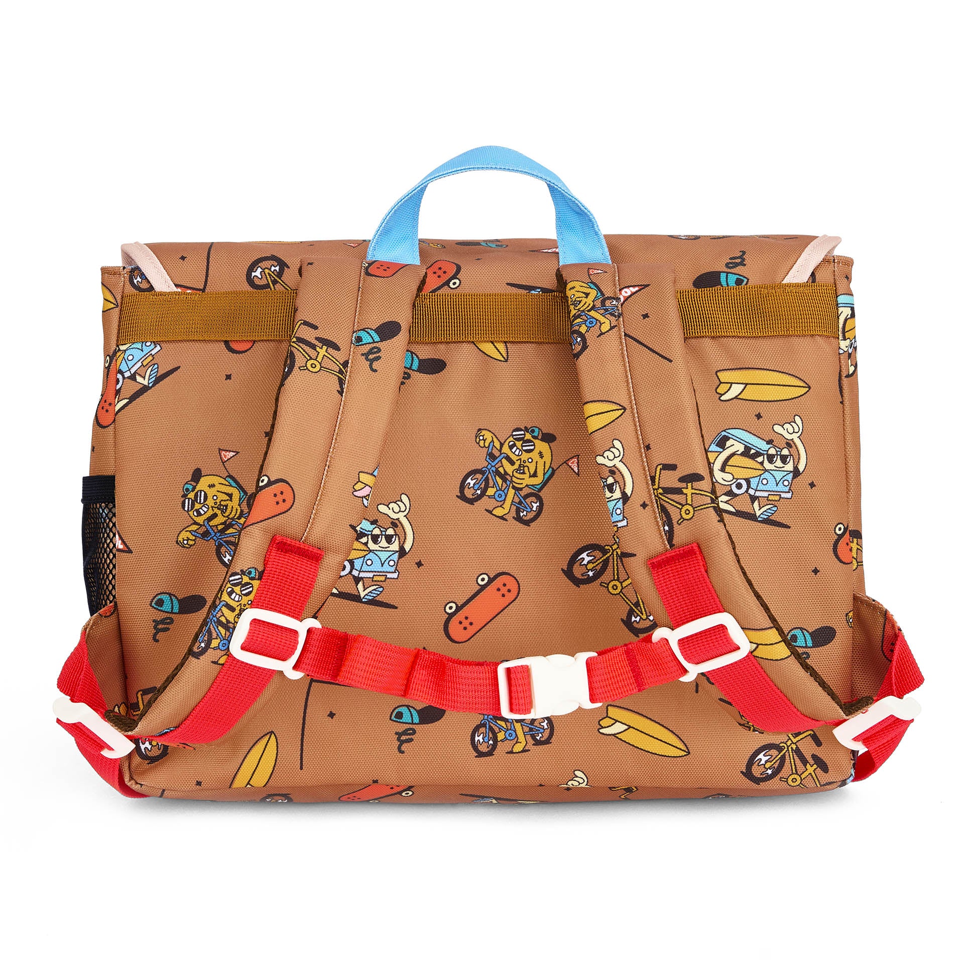 Schultasche Kind braun Aufdruck Mascots Fahrrad Hello Hossy