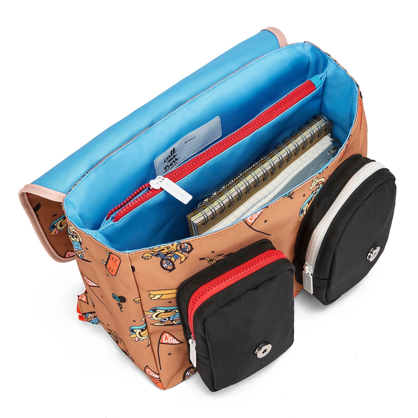 Schultasche Kind braun Aufdruck Mascots Fahrrad Vordertaschen Hello Hossy