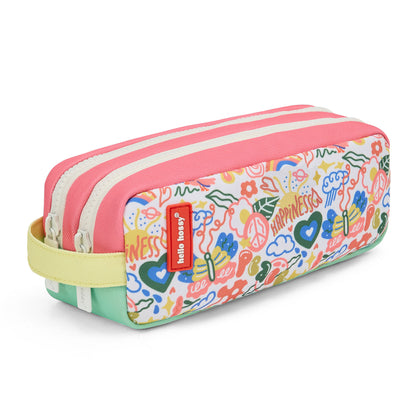 Federmäppchen für Kinder, weiß-grün, Blumen-Kunst-Aufdruck, Doppelreißverschluss, Hello Hossy