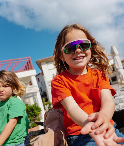 Sonnenbrillen für Kinder Brillengestell Sport Rosa Verspiegelte grüne Brillenglass Hello Hossy