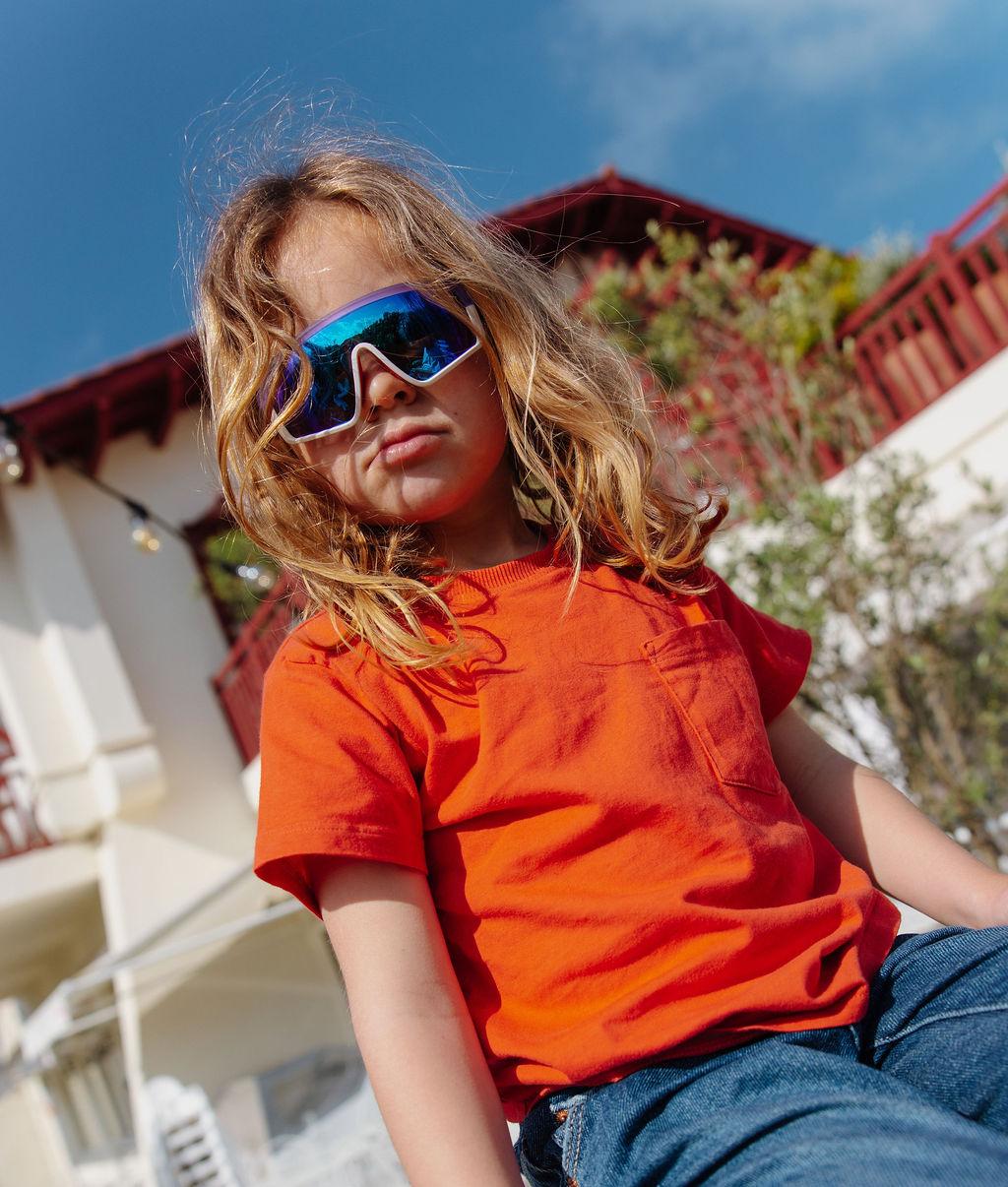 Sonnenbrillen für Kinder Sportliche Gestellform verspiegelt Blau Weiß Hello Hossy