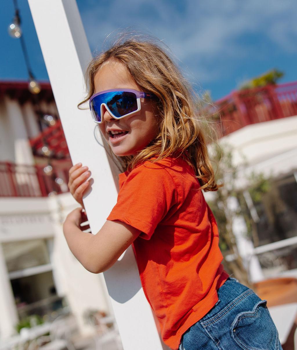 Sonnenbrillen für Kinder Violett Weiß Sportliche Gestellform verspiegelt Hello Hossy