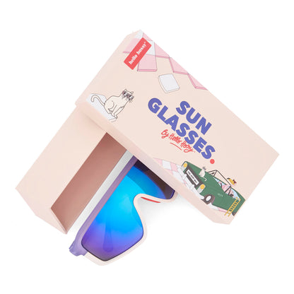 Sonnenbrillen für Kinder in Violett und Weiß, sportliche Gestellform, mit Verpackung, Hello Hossy