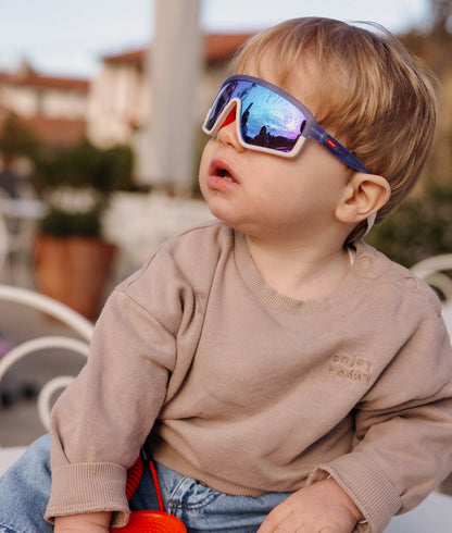 Sonnenbrillen für Kinder Violett Weiß Sportliche Gestellform Spiegelglas Hello Hossy
