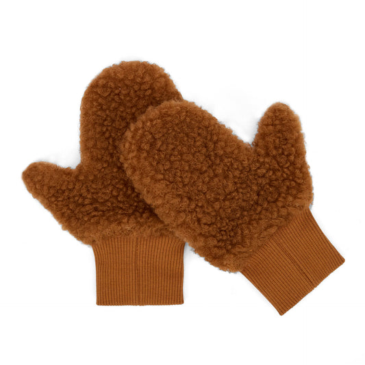 Moufles polaire bicolore Heaty Sven pour enfant et bébé – vue à plat - face marron