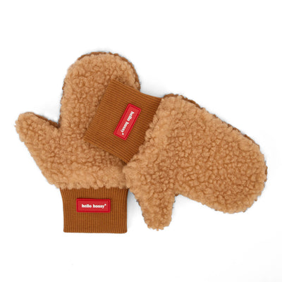 Moufles en moumoute bicolore Heaty Sven pour enfant et bébé – vue à plat - face beige