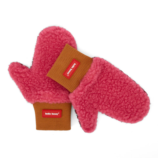 Moufles en moumoute bicolore Heaty Tara pour enfant et bébé – vue à plat - face rose